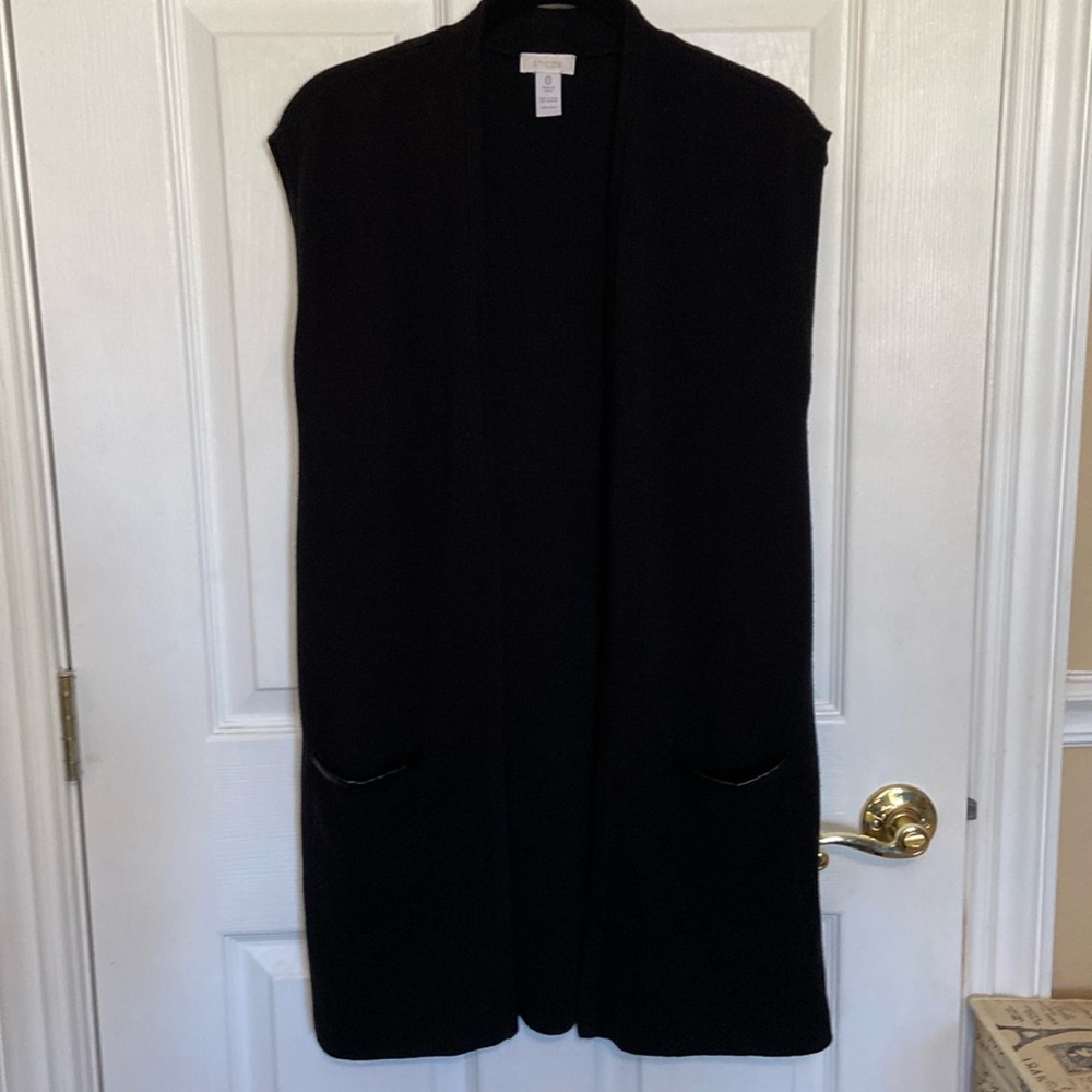 Chico’s Black Knit Vest w/Faux Leather Accent Pockets Layer Classic Goth